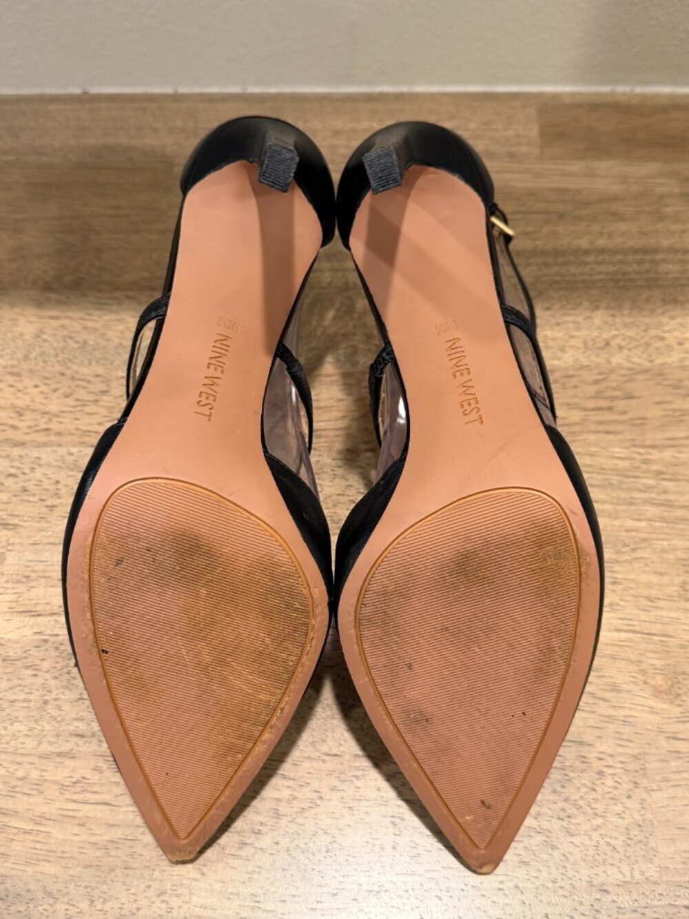 Nine West Black Pointed Toe T-Strap Heeled Sandals Size 9.5 - Picture 6 of 11